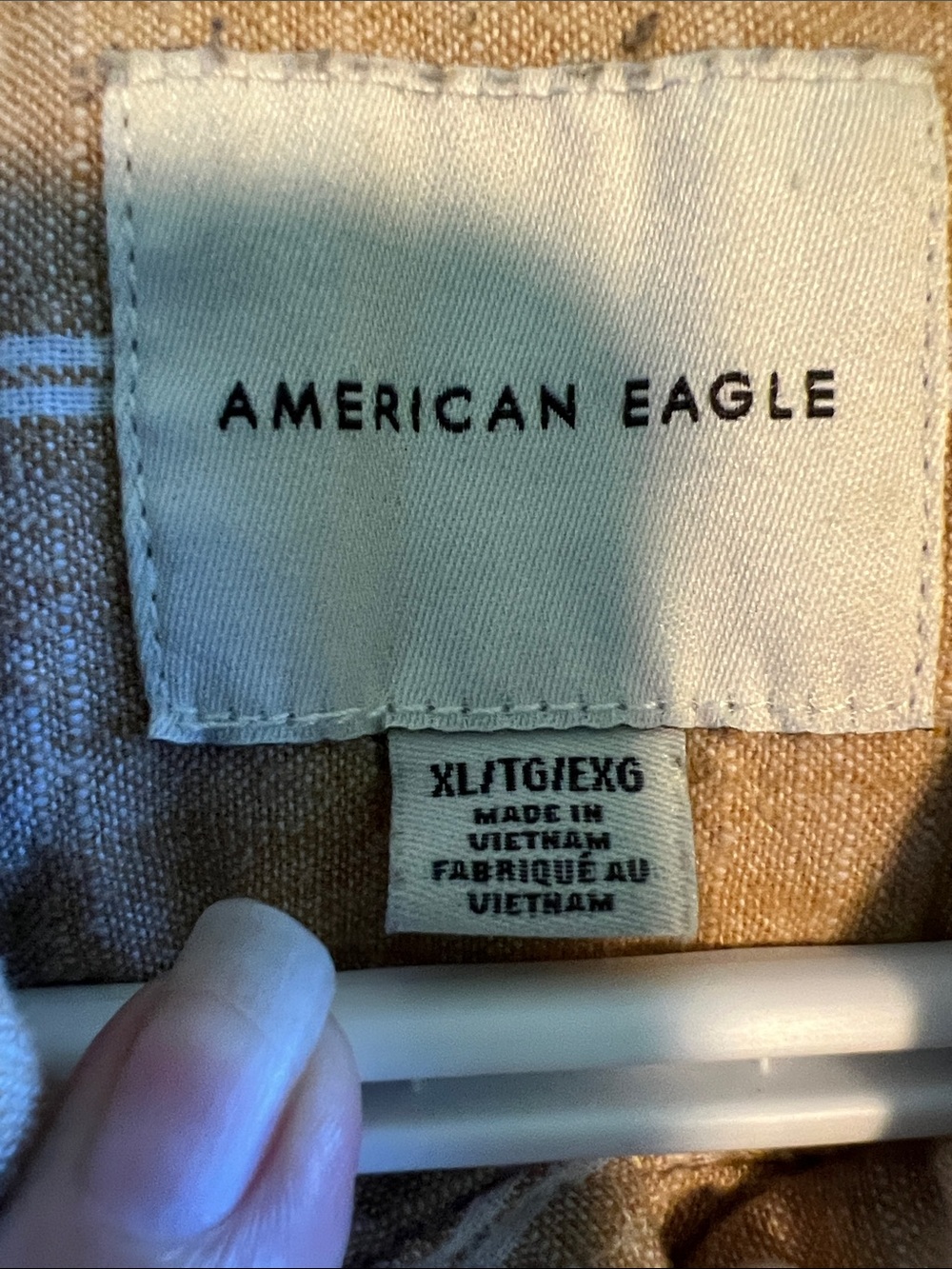 American Eagle Men's Button-Up Short Sleeve Shirt 100% Cotton- Tan Stripe XL - Picture 5 of 10